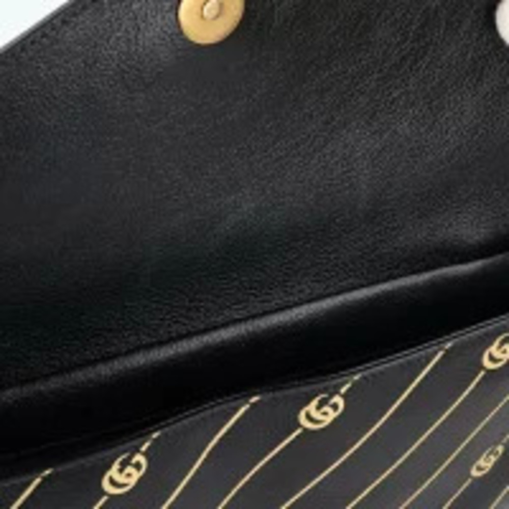 Gucci h Leather Cat White Black Chain Shoulder Bag Gold Face GG Marmont Double - Picture 10 of 13
